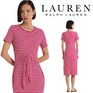 NWT Ralph Lauren Women's XXS Tie-Front T-Shirt Dress (Magenta, Striped)